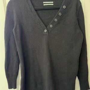 Anthropologie Oversized Black V-Neck Sweater with Button Accent